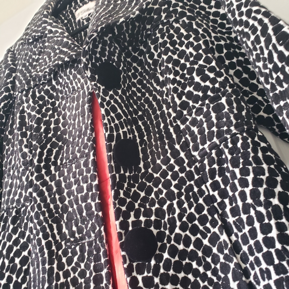 3 Sisters Black and White Cheetah Print Pea Coat with Red Lining - Picture 3 of 12